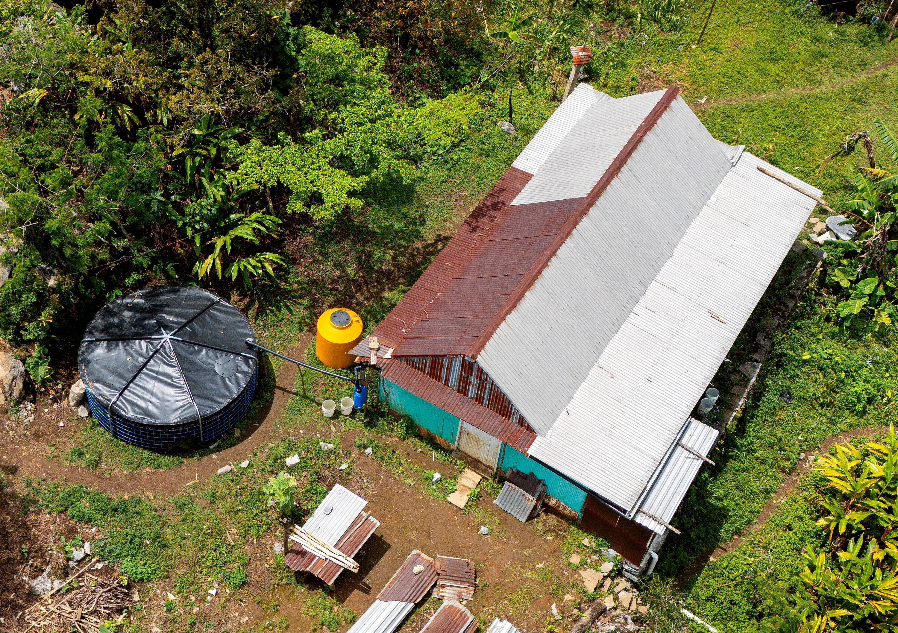 Agua Vida-mazateca-mobile Agua Vida. Top view of a rainwater harvesting system in the sierra Mazateca, Oaxaca, Mexico.