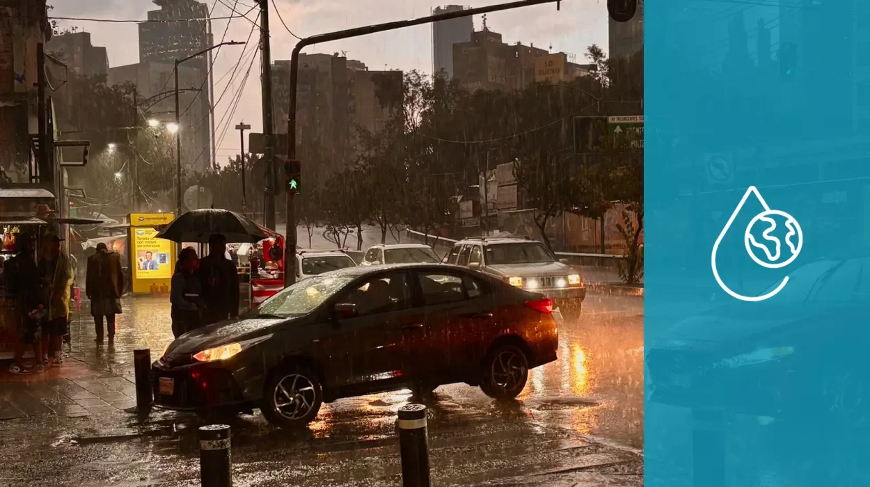 Mexico City. A view of the rain over the streets in Mexico City.