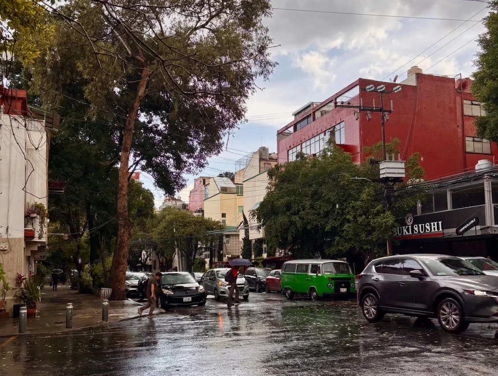 Mexico City. A rainy view of the streets in Mexico City.