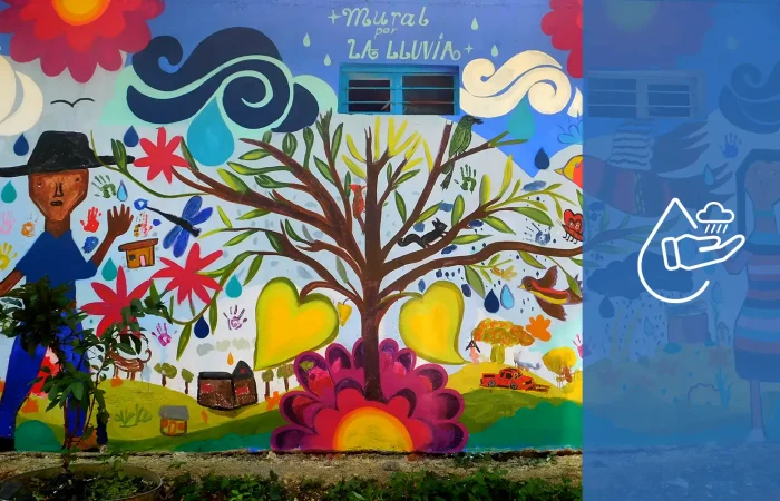 Running for water. Rain Mural made by the community in the Sierra Mazateca, Oaxaca, Mexico.