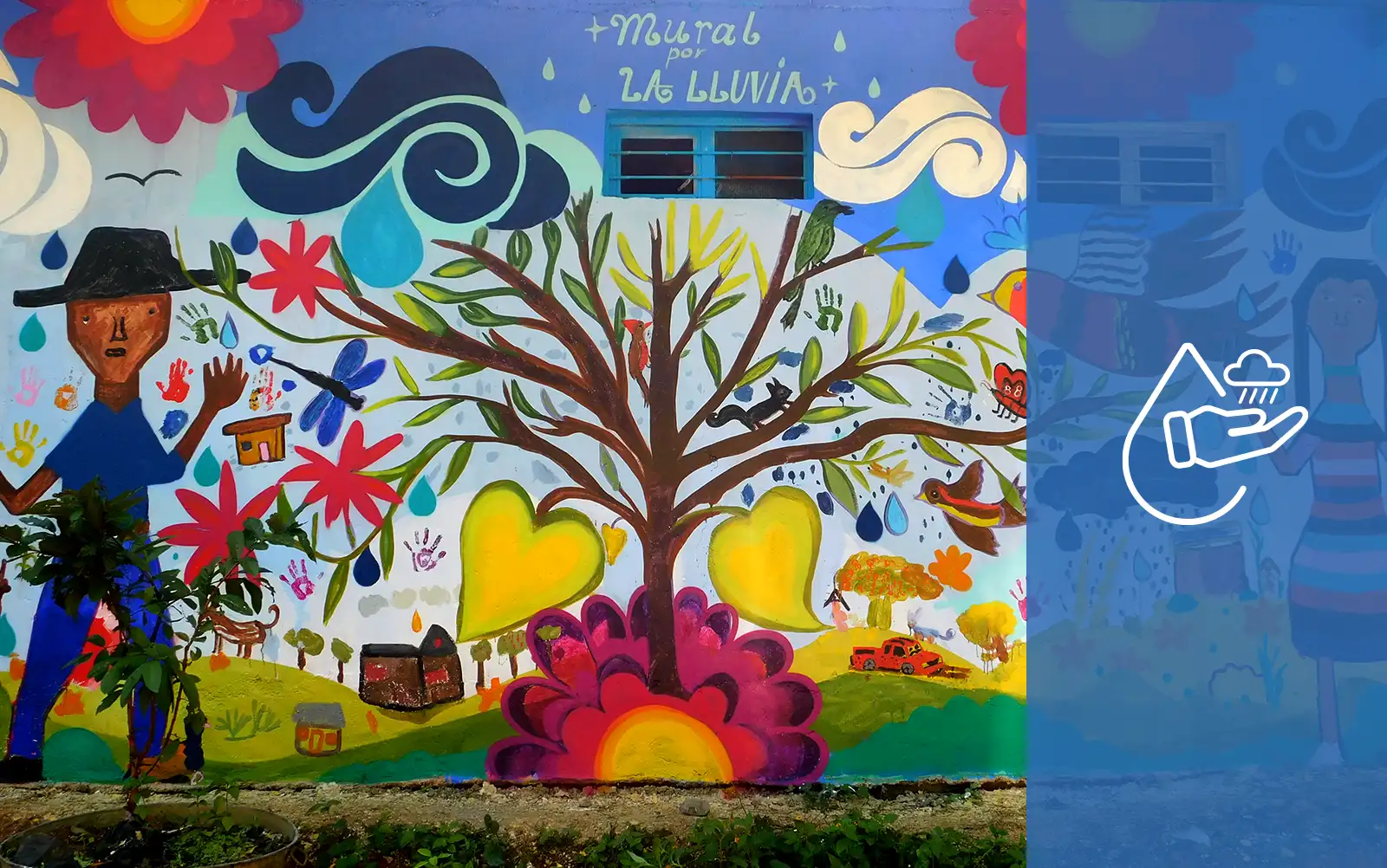 Running for water. Rain Mural made by the community in the Sierra Mazateca, Oaxaca, Mexico.